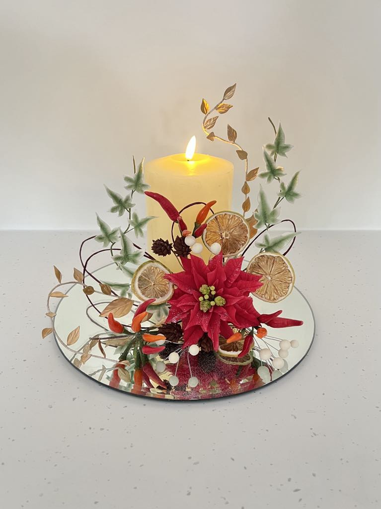 November Tuesday Morning Christmas Sugar Flowers 'Festive Candle Arrangement'