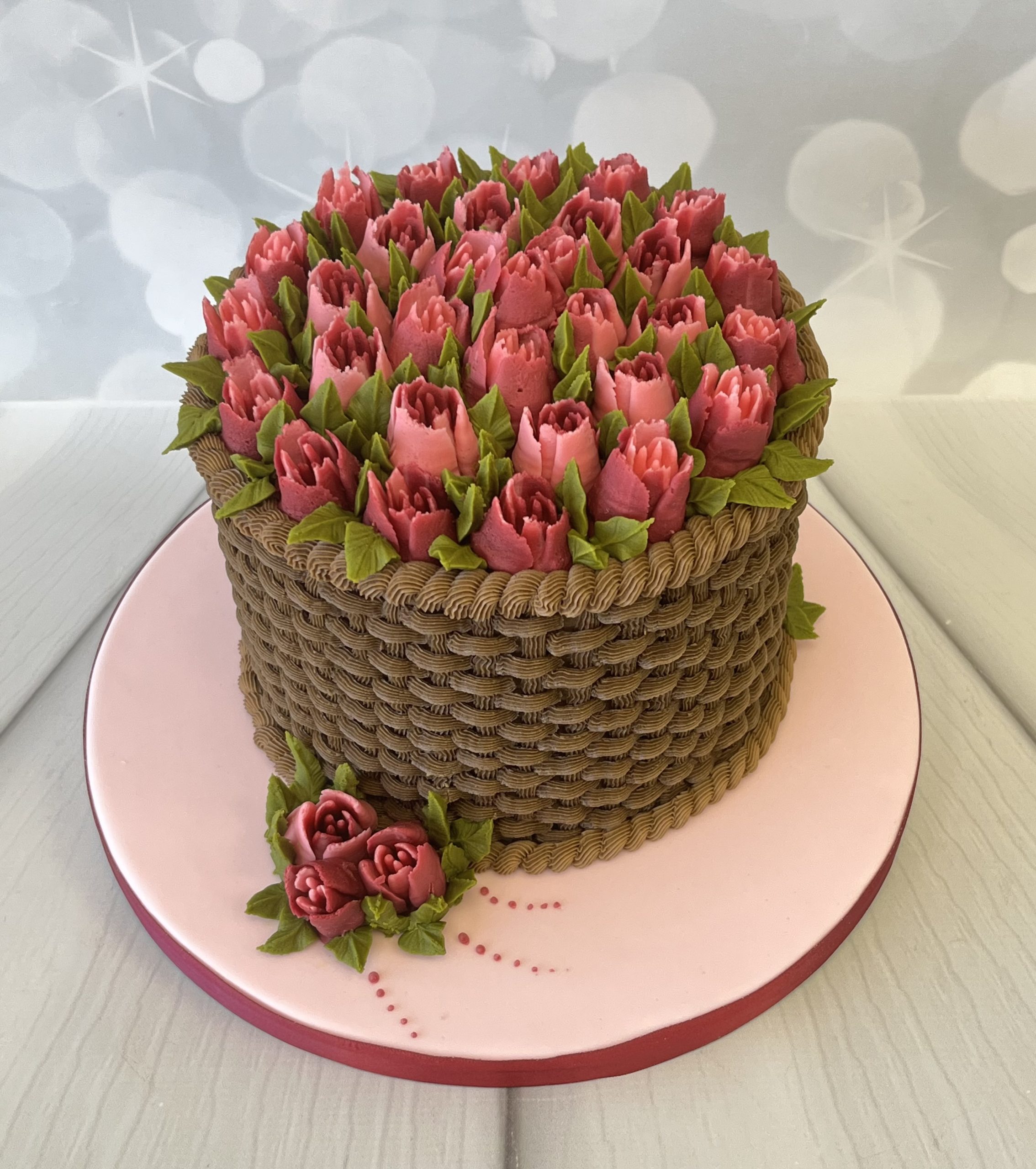 March Thursday Eve " Buttercream Sponge Basket style with piped Tulips.
